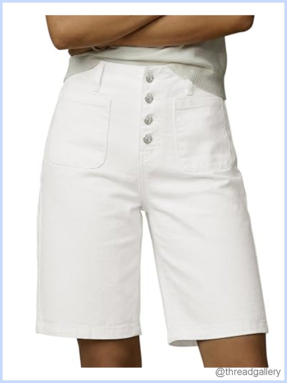 High Waisted Bermuda Jean Shorts for Women Stretchy Button Fly Patch Pocket